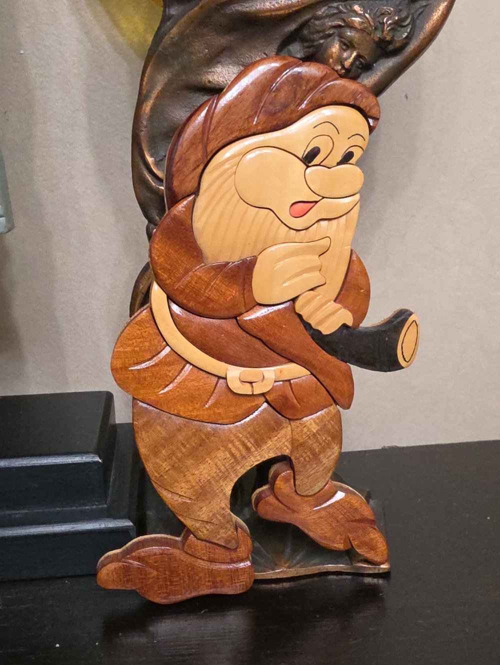Vtg Snow White Dwarf Handcrafted Wooden Dwarf Wall Art - Brown